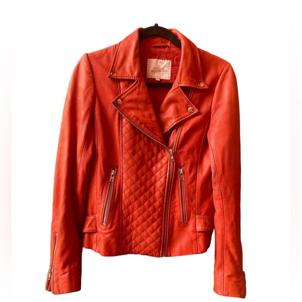 Women's Red Quilted Leather Moto Jacket